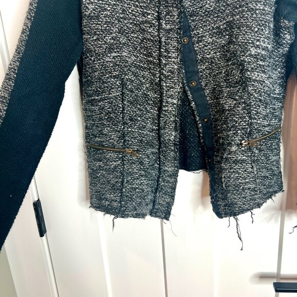 Anthropologie Cartonnier Lurex Knit Sweater Tweed Jacket Distressed Hem Large - Picture 3 of 5